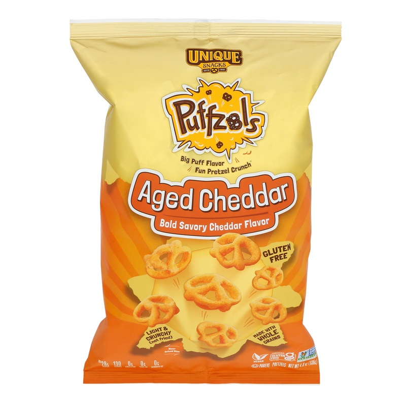 Unique Snacks Aged Cheddar Puffzels Corn Snacks