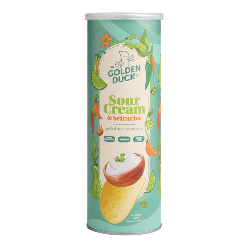 Golden Duck Sour Cream and Sriracha Potato Chips Can