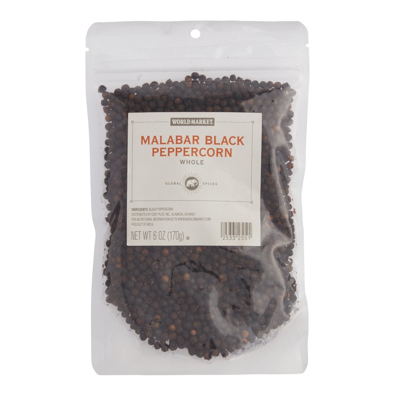 World Market Whole Black Malabar Peppercorns Spice Bag