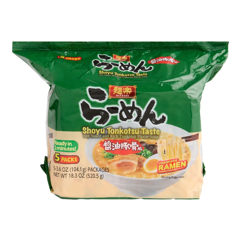 Menraku Shoyu Tonkotsu Ramen Noodle Soup 5 Pack