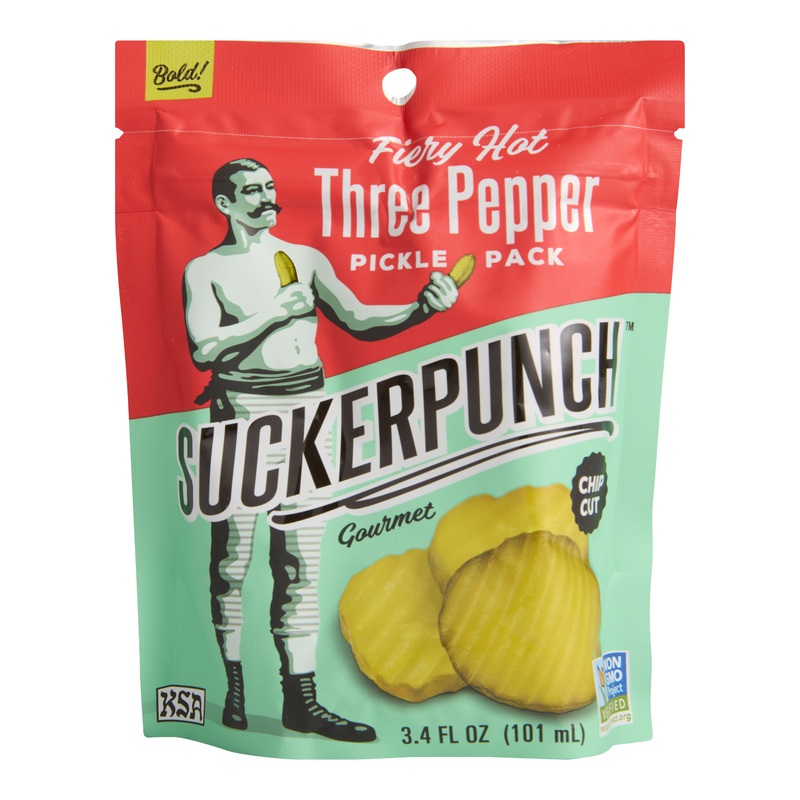 SuckerPunch Kosher Hot Three Pepper Pickle Chips Snack Pack