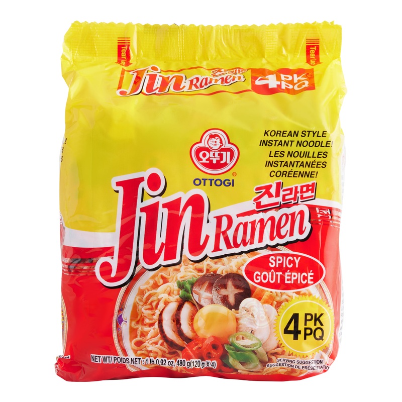 Ottogi Spicy Jin Ramen Korean Style Instant Noodles 4 Pack