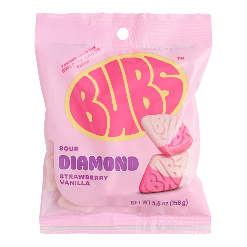 BUBS Sour Strawberry Vanilla Diamonds Gummy Candy