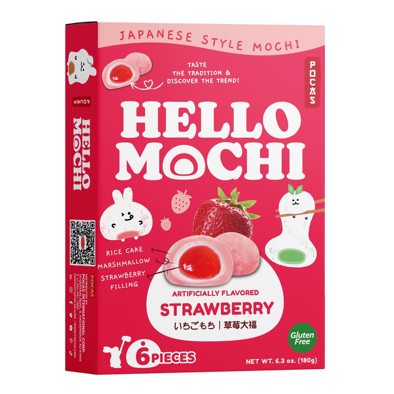 Pocas Hello Mochi Strawberry Mochi 6 Piece