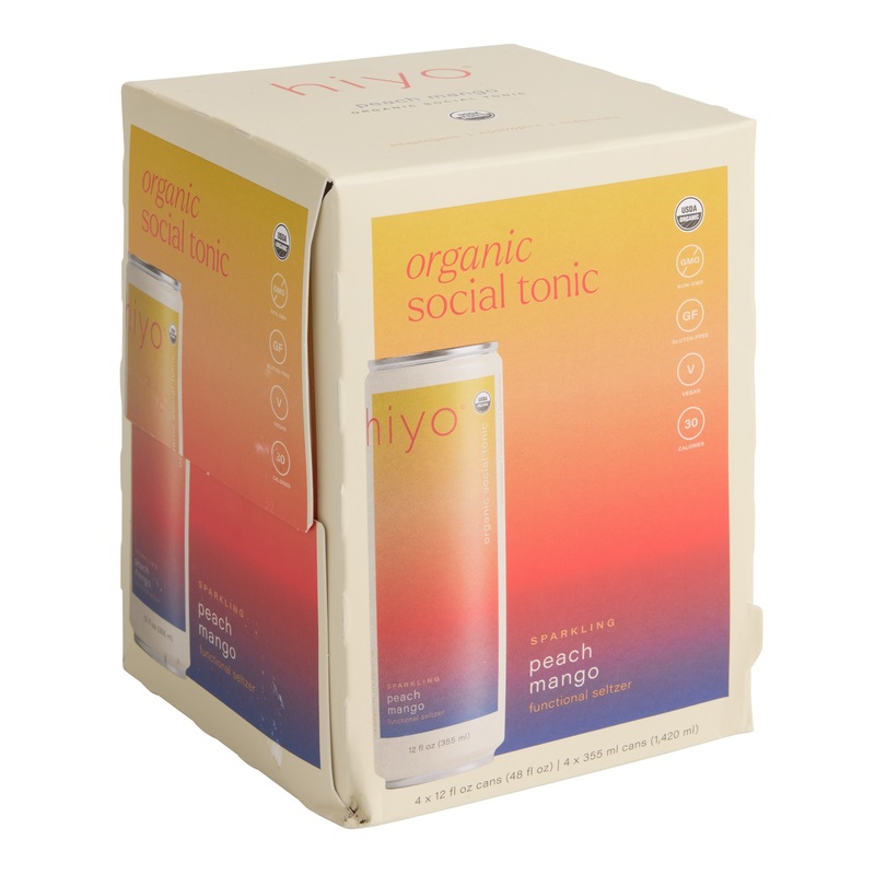 Hiyo Peach Mango Non-Alcoholic Social Tonic 4 Pack