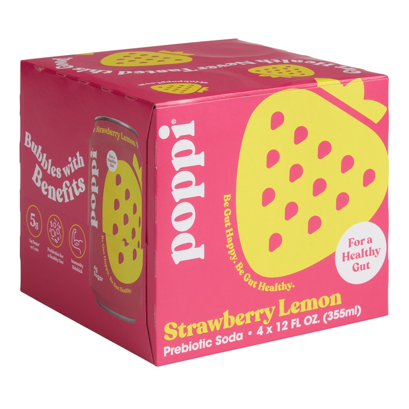 Poppi Strawberry Lemon Prebiotic Soda 4 Pack