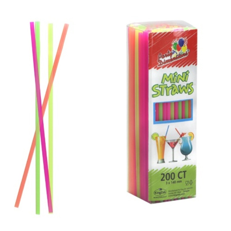 Mini Plastic Straws – Assorted Colors, 3″, 200 Count