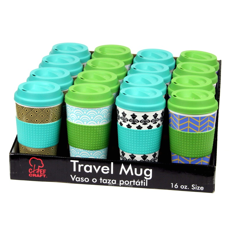 Printed Travel Mugs – Assorted, 16.5 oz