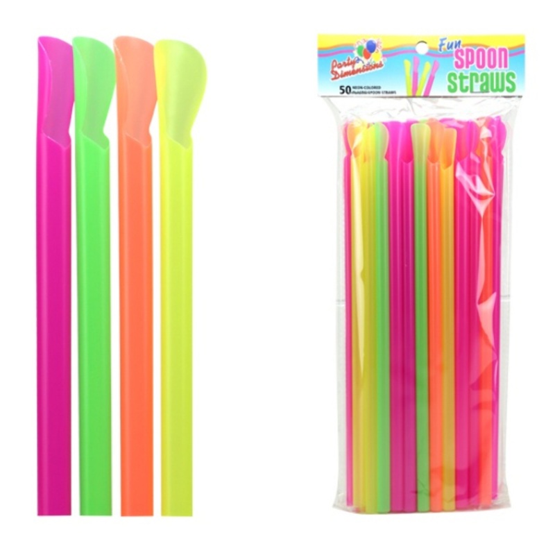 Spoon Straws – Neon Colors, 10″, 50 Pack