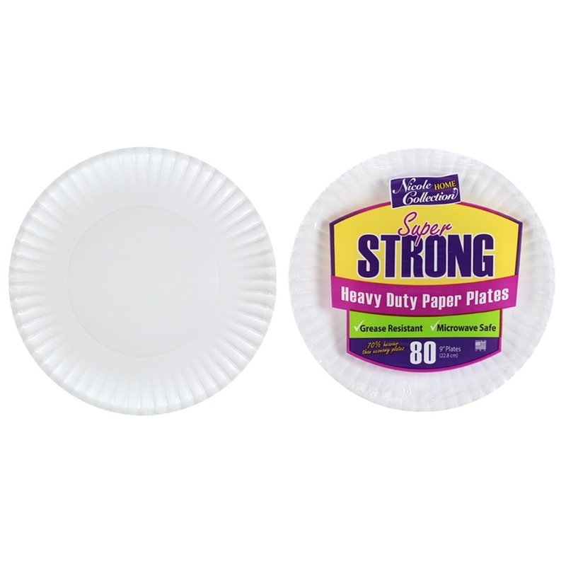 9″ Paper Plates – Heavy Duty, White, 80 Count