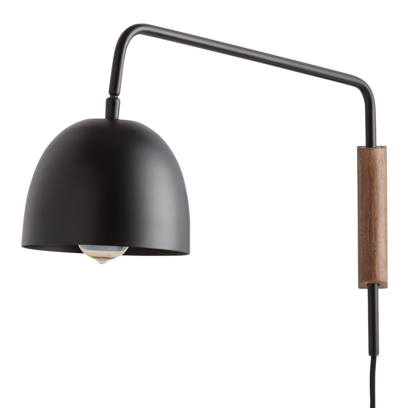 Bryce Wood And Black Metal Dome Adjustable Wall Sconce