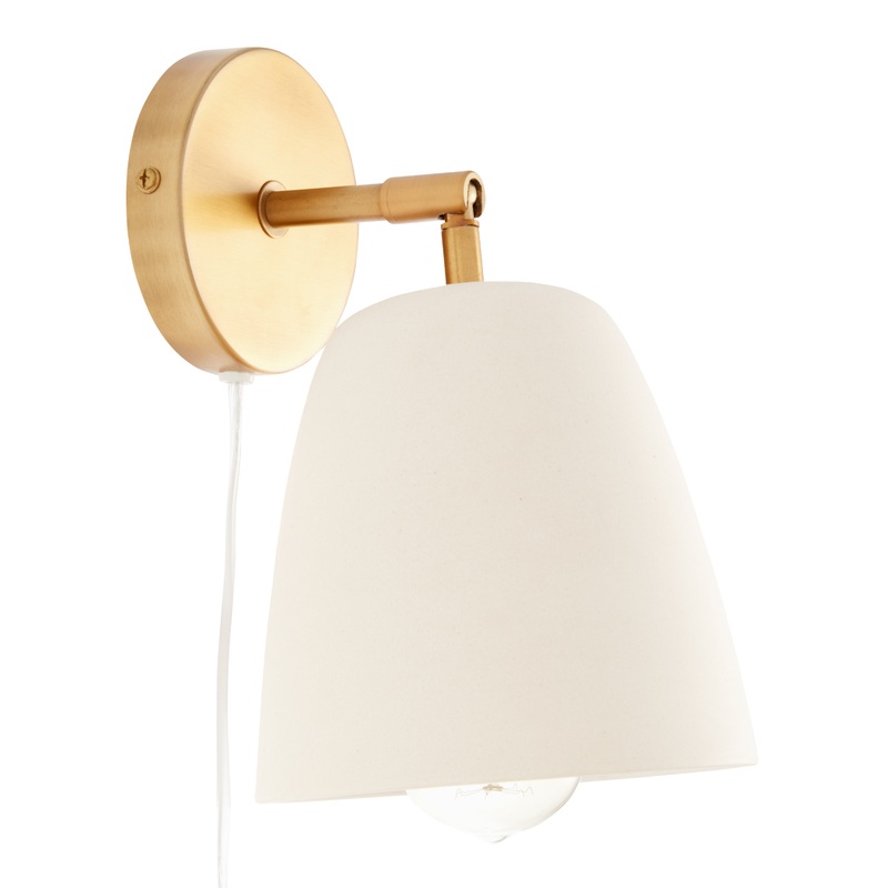 Gold Metal and White Ceramic Wall Sconce