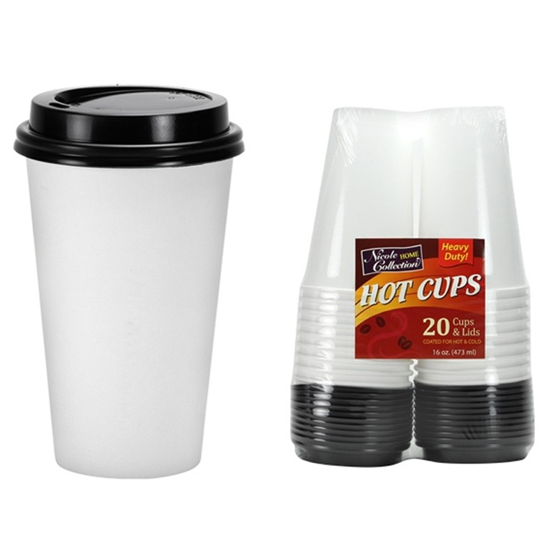Hot Cups with Lids – White, 16 oz, 20 Pack