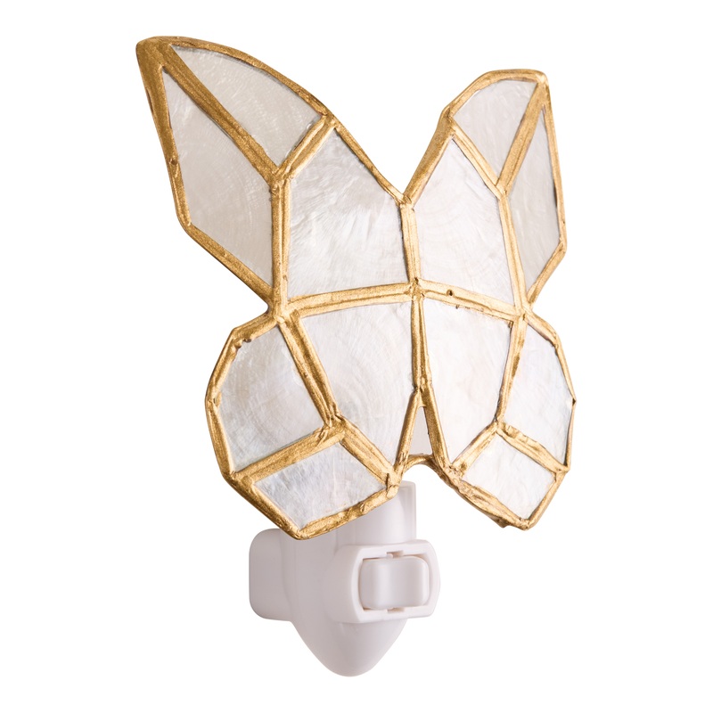 Natural Capiz and Gold Metal Butterfly Figural Night Light