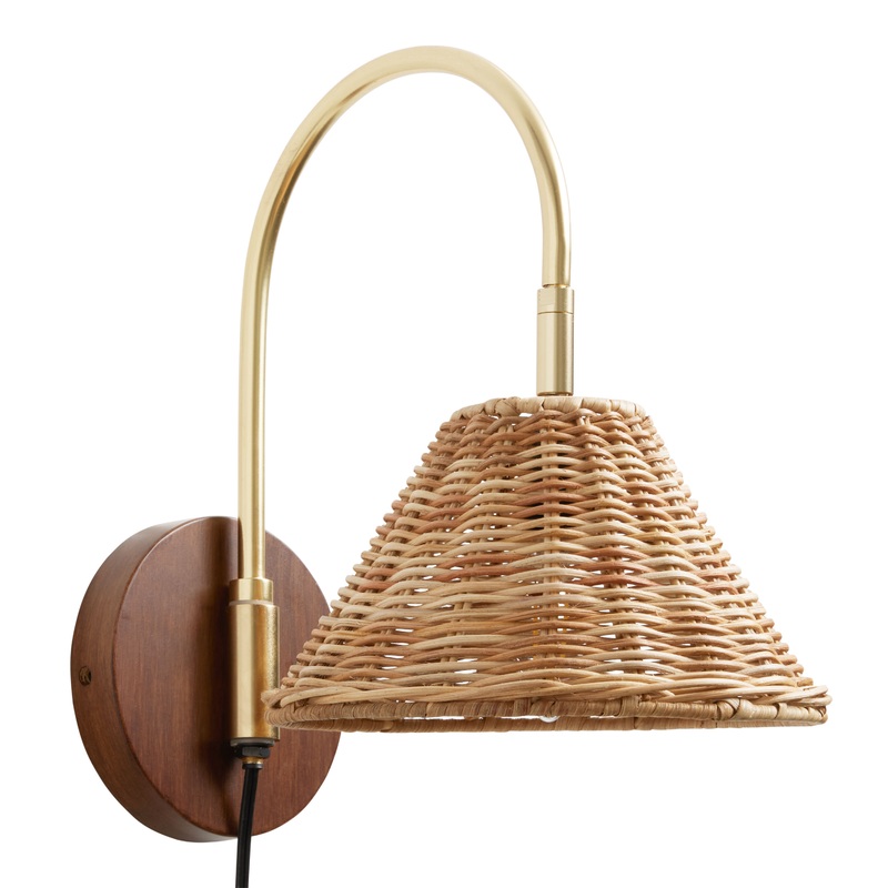 Natural Wicker Empire Shade and Wood Adjustable Wall Sconce