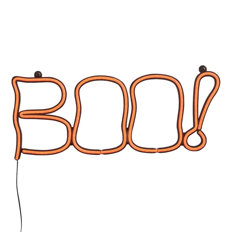 Neon Orange Boo LED Battery Operated Sign Wall Decor