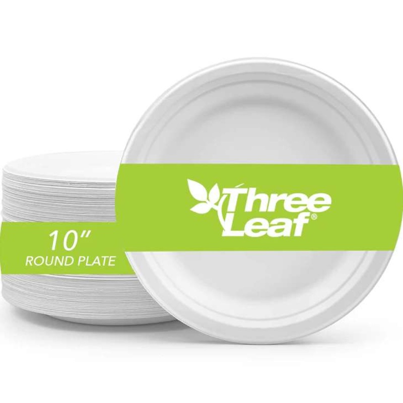Three Leaf 10″ Bagasse Round Plates, 25 Pack