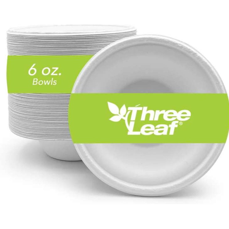 Three Leaf 6oz. Bagasse Bowls, 50 Pack