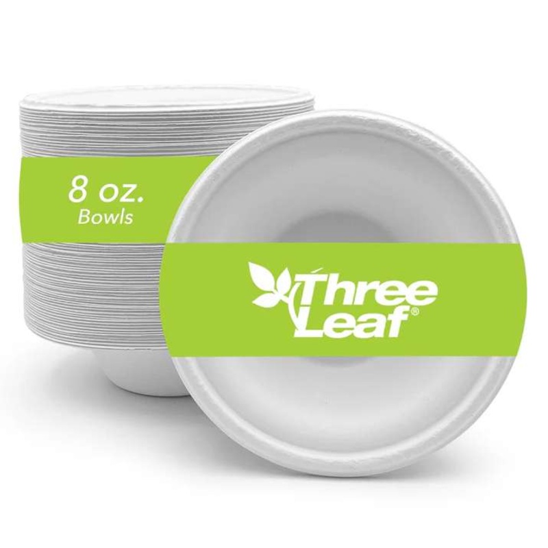 Three Leaf 8oz. Bagasse Bowls, 50 Pack