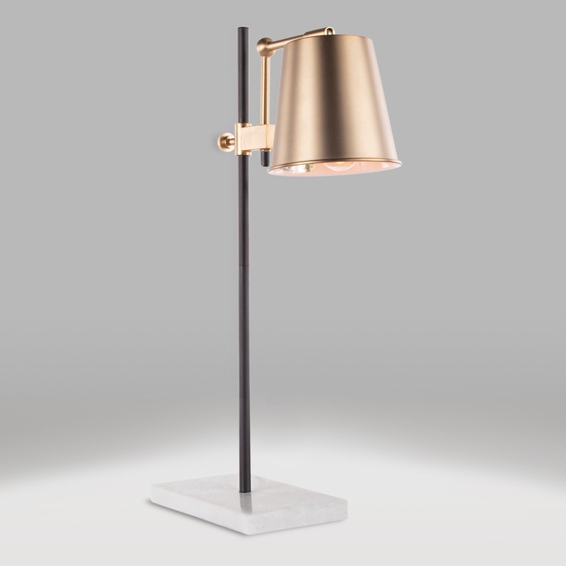Brass and White Marble Adjustable Dominic Table Lamp