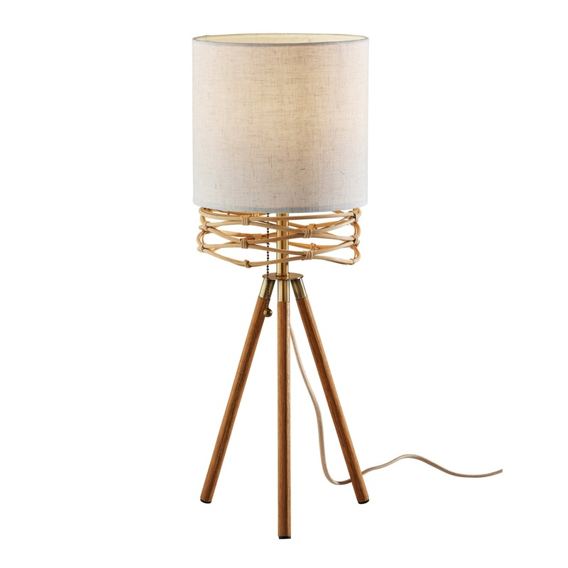 Caroga Rattan and Wood Tripod Table Lamp