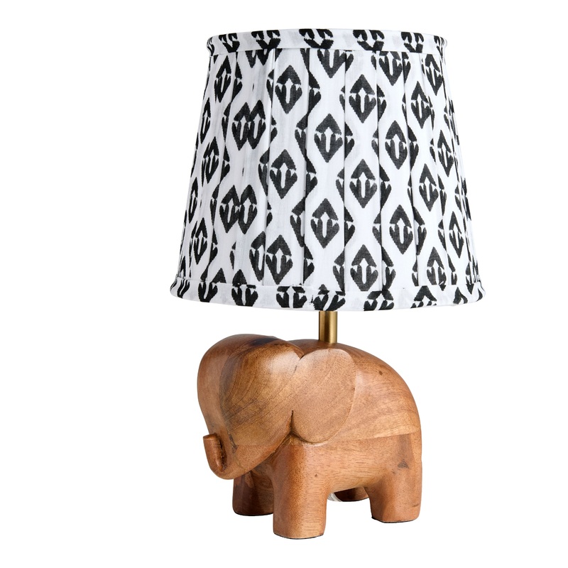 Chidi Carved Wood Elephant Shaped Pleated Shade Accent Lamp