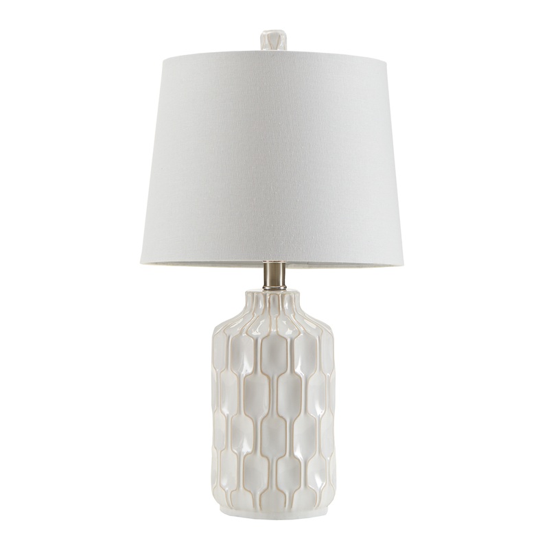 Ivory Ceramic Geo Curved Table Lamp