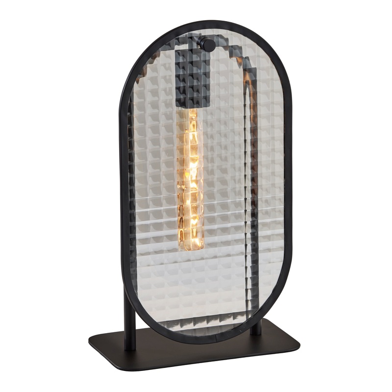 Landon Black Metal And Textured Glass Table Lamp