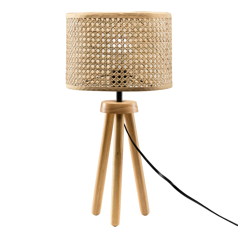 Lewis Natural Rattan And Wood Tripod Table Lamp