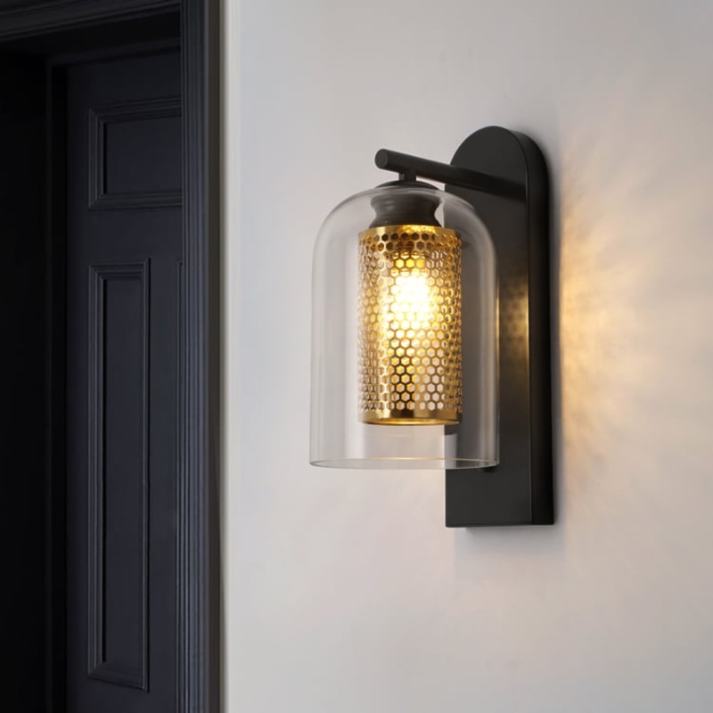 Modern 1-Light Glass Black & Gold Wall Lighting