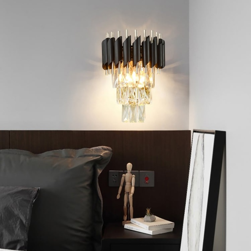 Postodern Half-Circle Wall Sconce 2- Light Tiered Wall Lighting with Crystal Shade