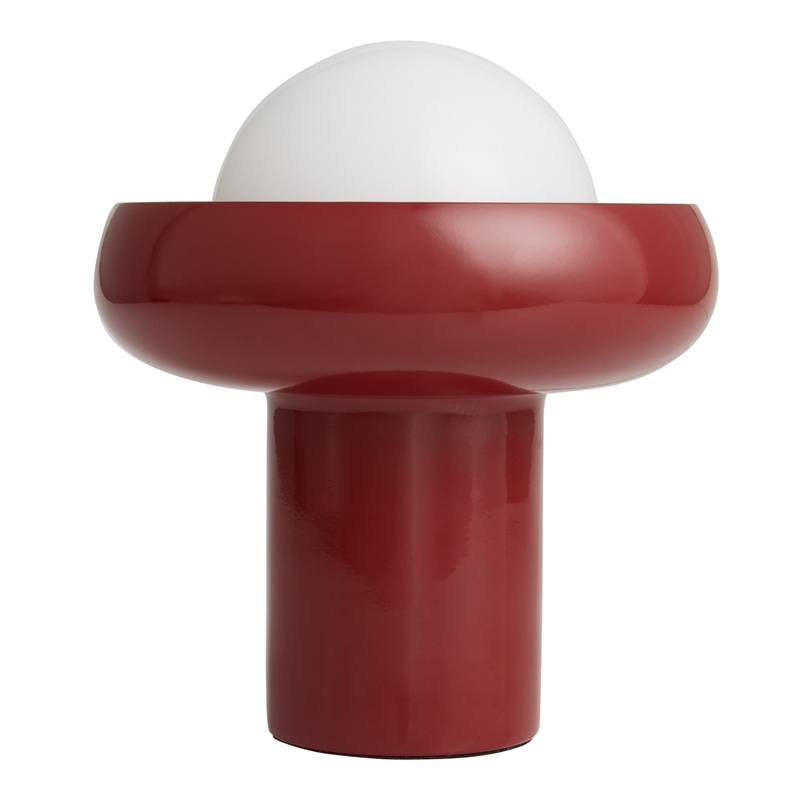 Red Enameled Metal and Milk Glass LED Up Light Table Lamp