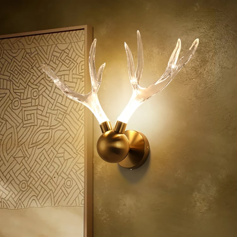 Resin Deer Antler Golden Art Deco LED Wall Sconce