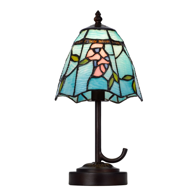 Tiffany Blue Stained Glass Pink Rose Accent Lamp