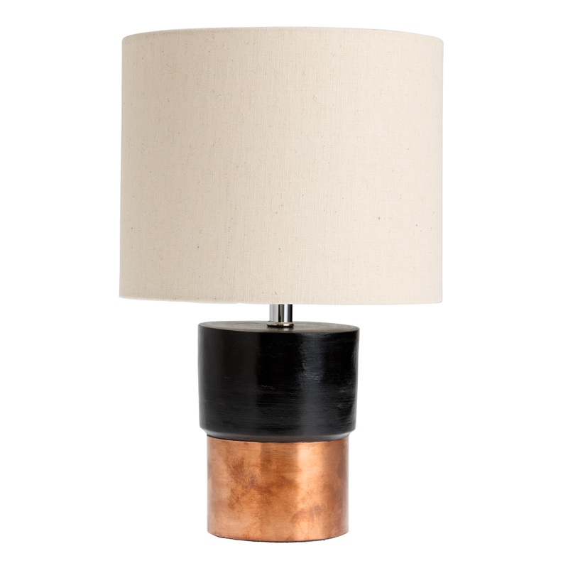 Toshi Black Wood and Tonal Copper Stacked Table Lamp
