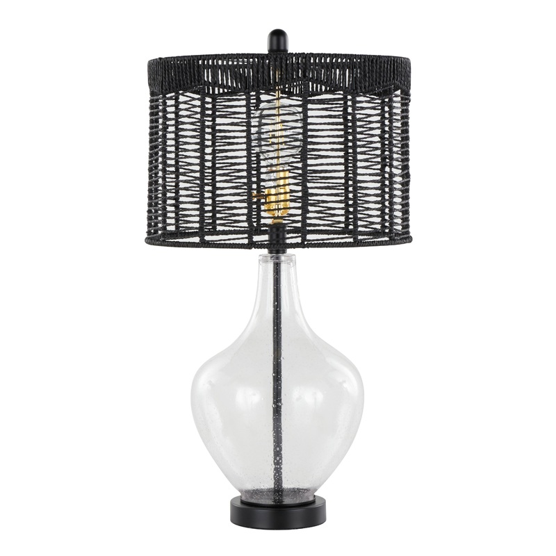 Vincent Clear Glass And Black Rattan Table Lamp 2 Piece Set