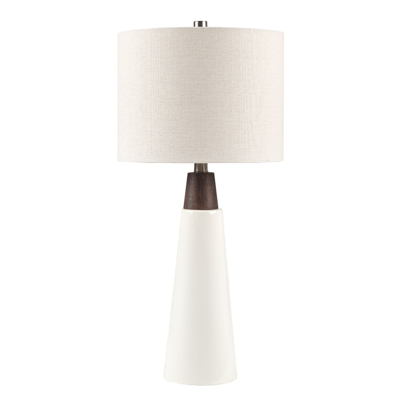 White Ceramic And Wood Triangular Table Lamp