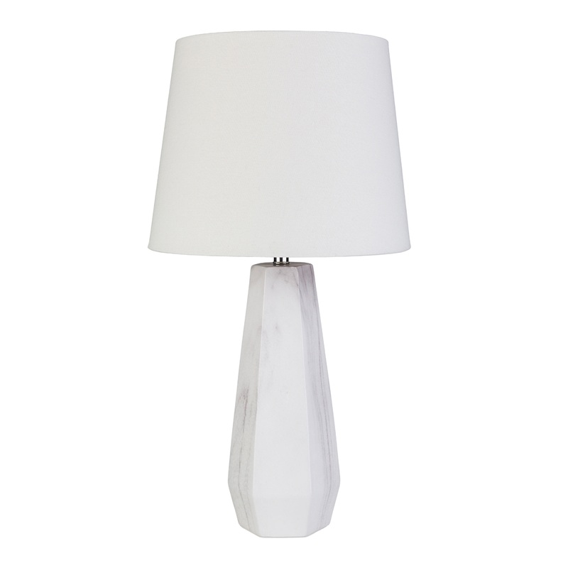 White Marbled Ceramic Faceted Table Lamp