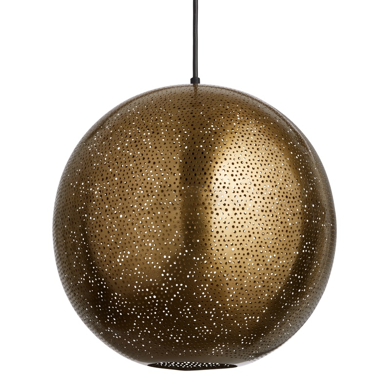 Antique Brass Pierced Metal Globe Pendant Lamp