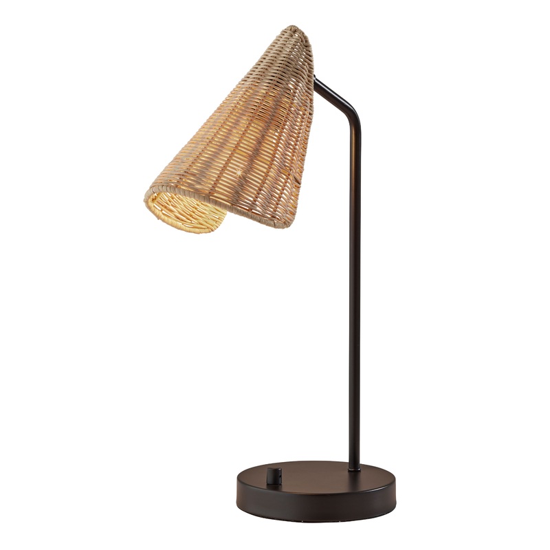 Arnico Black Metal and Natural Rattan Task Lamp