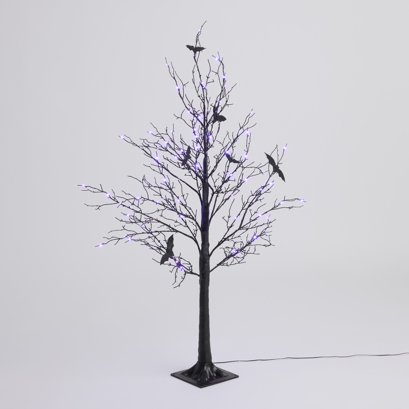 Black Glitter Bats Color Changing LED Halloween Tree Decor