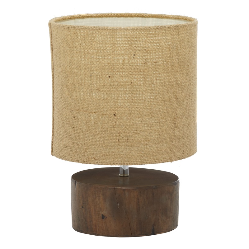 Dark Brown Mahogany Wood and Natural Jute Table Lamp