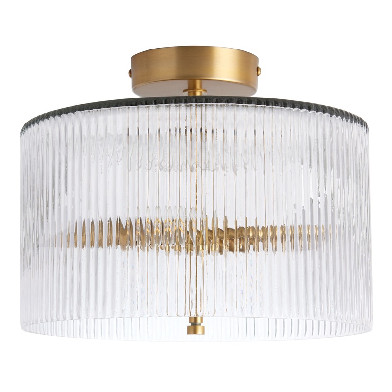 Glass Fluted Drum Semi Flush Mount Ceiling Light