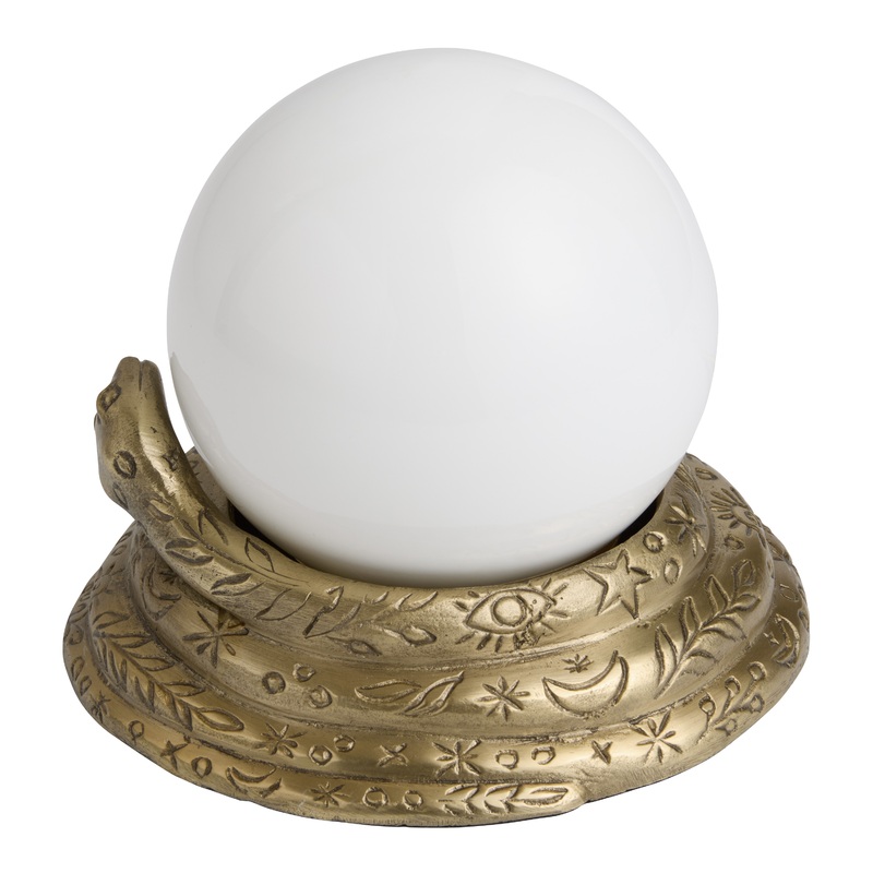Gold Metal Snake and Opal Glass Globe Figural Table Lamp