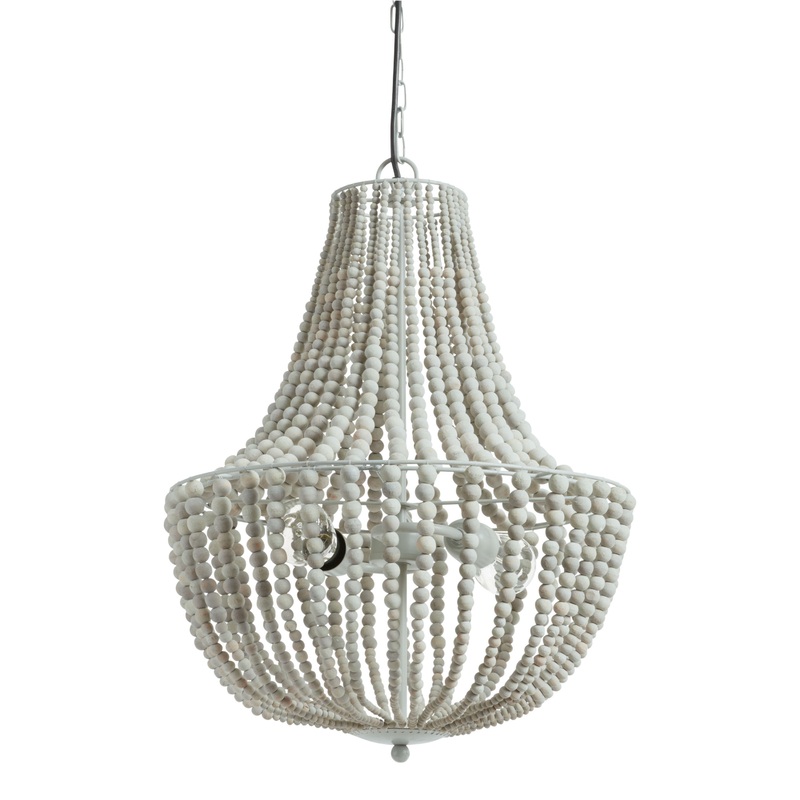 Gray Wood Bead Teardrop 2 Light Chandelier