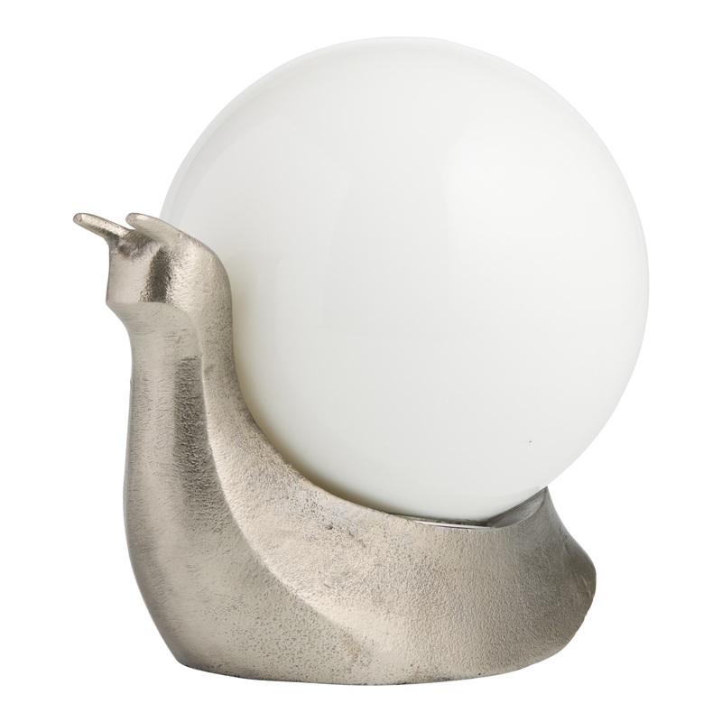 Gunmetal Snail and Opal Glass Globe Figural Table Lamp