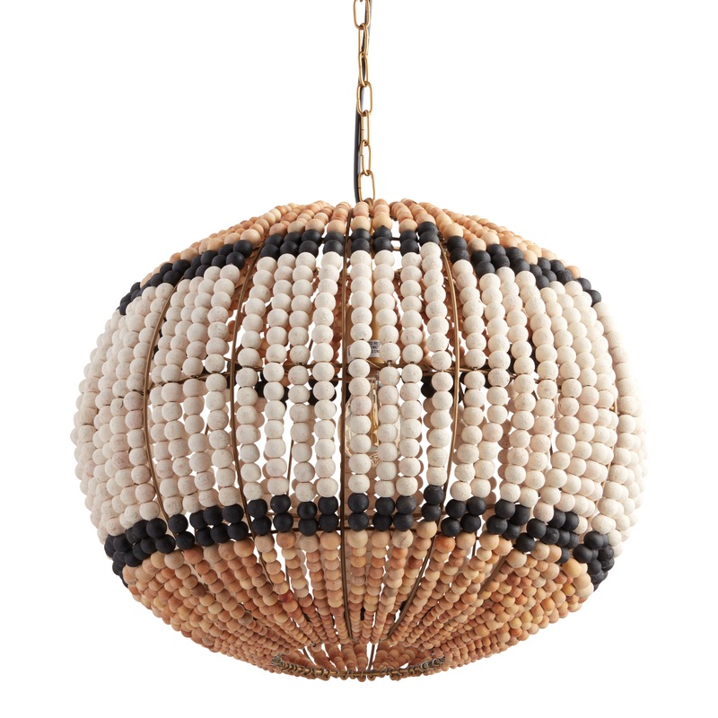 Luca Black And White Stripe Wood Bead Pendant Lamp