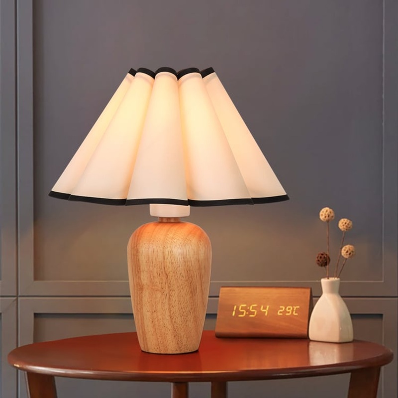 Minimalist Fabric Shade Table Lamp with Wooden Base  UL Certified