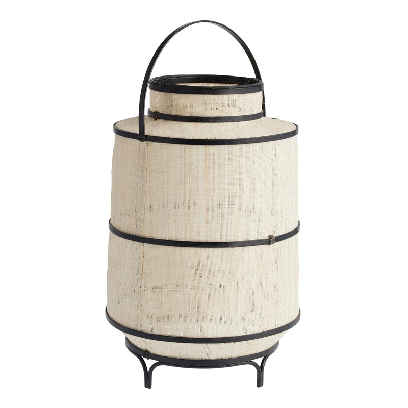 Nara Natural Raffia and Black Bamboo Lantern Table Lamp