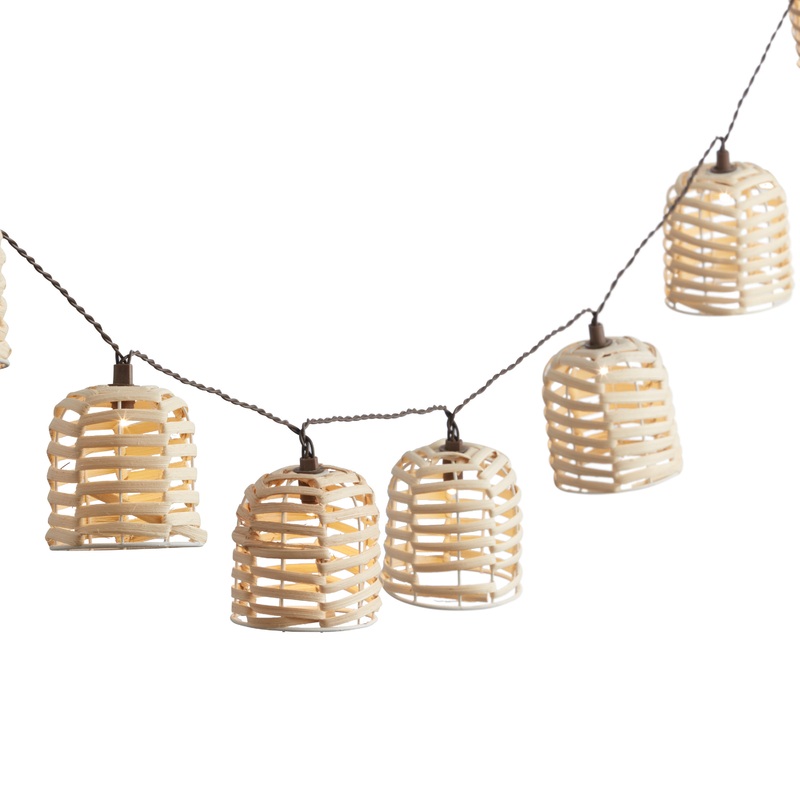 Natural Rattan Solar LED 10 Bulb String Lights